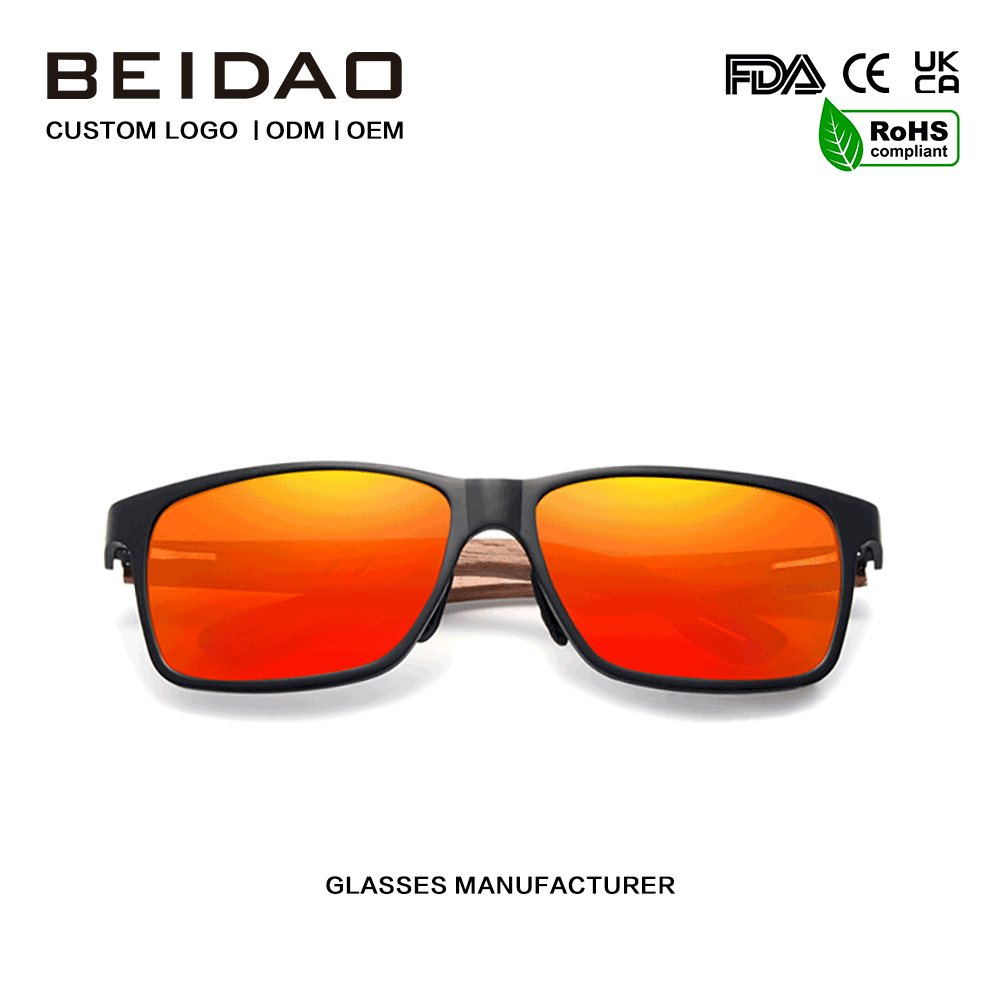 Diseinatzaile egurrezko eskuz erradiazioen aurkako eguzkitako betaurreko polarizatuak