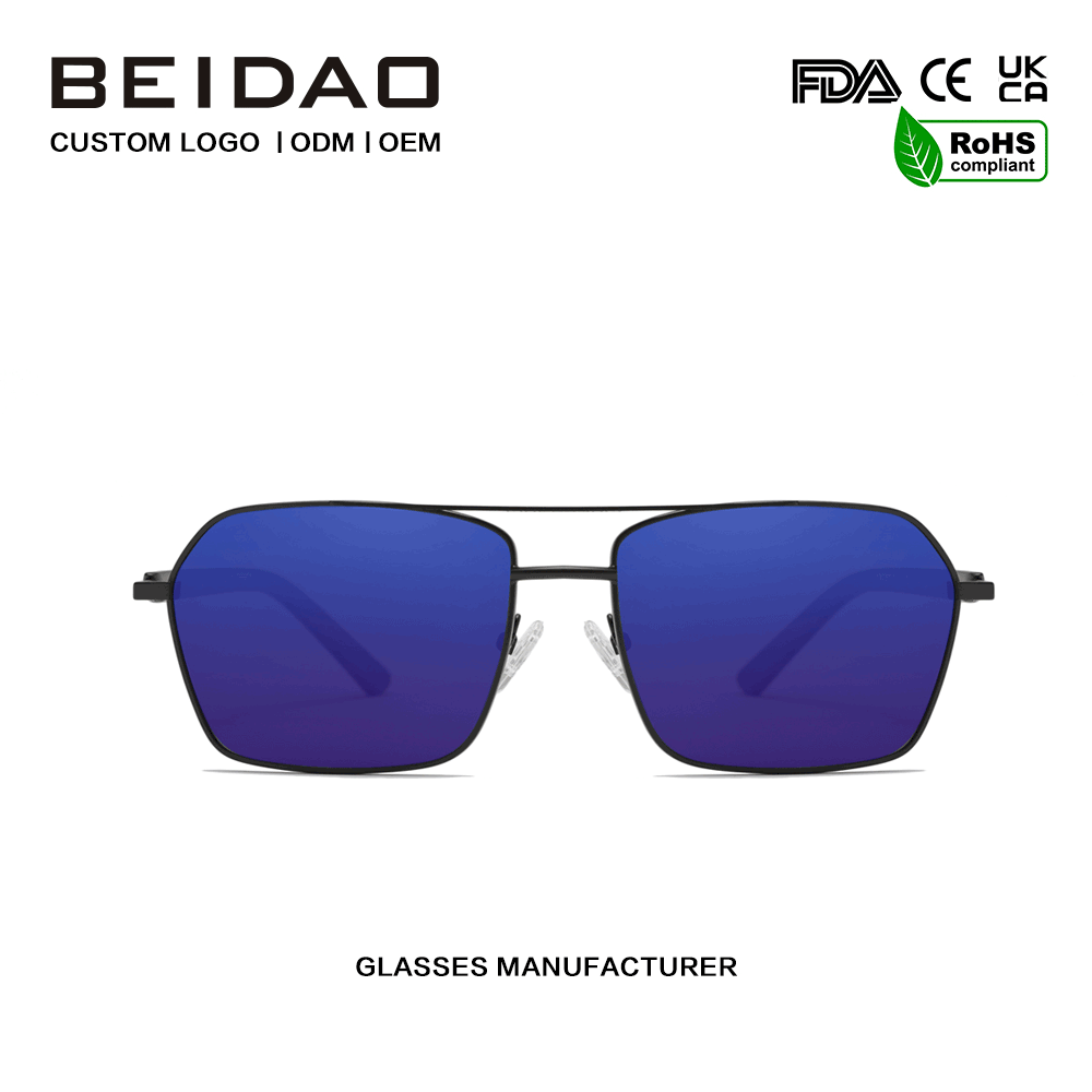 Modern Retro Aluminium Alloy Blue UV400 Lens Eguzkitako betaurrekoak Gidatzeko