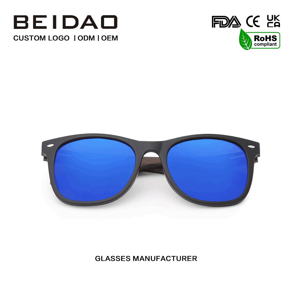 Unisex Blue Wooden Walnut TR90 Eguzkitako betaurrekoak Oporretan gidatzen
